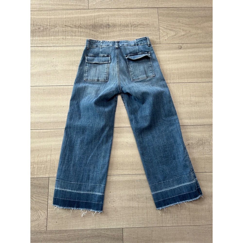 Kut from the Kloth Wide Leg Cropped Jeans Medium Wash Raw Hem Size 2 - Picture 2 of 8